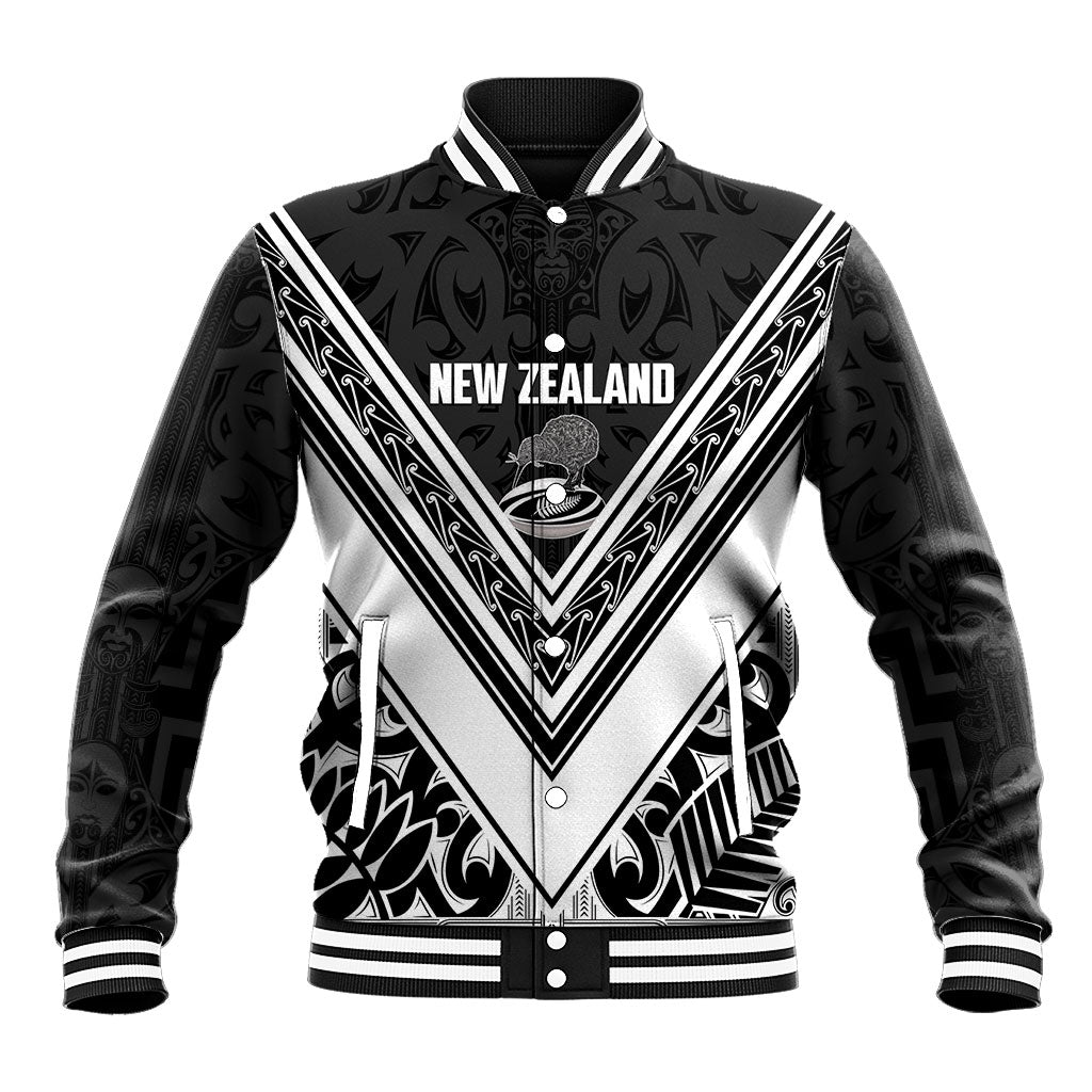New Zealand Silver Fern Rugby Custom Baseball Jacket Go Wheel Kiwi Maori Pattern LT14 Unisex White - Polynesian Pride
