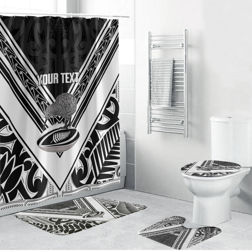 New Zealand Silver Fern Rugby Custom Bathroom Set Go Wheel Kiwi Maori Pattern LT14 Bathroom Set (4 pcs) White - Polynesian Pride