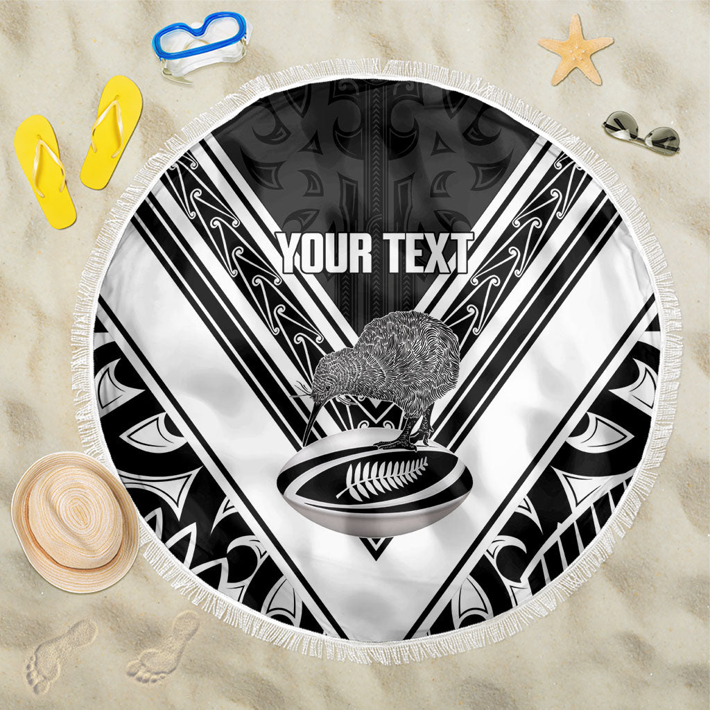 New Zealand Silver Fern Rugby Custom Beach Blanket Go Wheel Kiwi Maori Pattern LT14 One Size 150cm White - Polynesian Pride