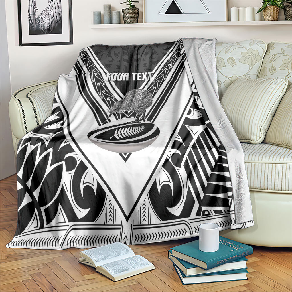 New Zealand Silver Fern Rugby Custom Blanket Go Wheel Kiwi Maori Pattern LT14 White - Polynesian Pride