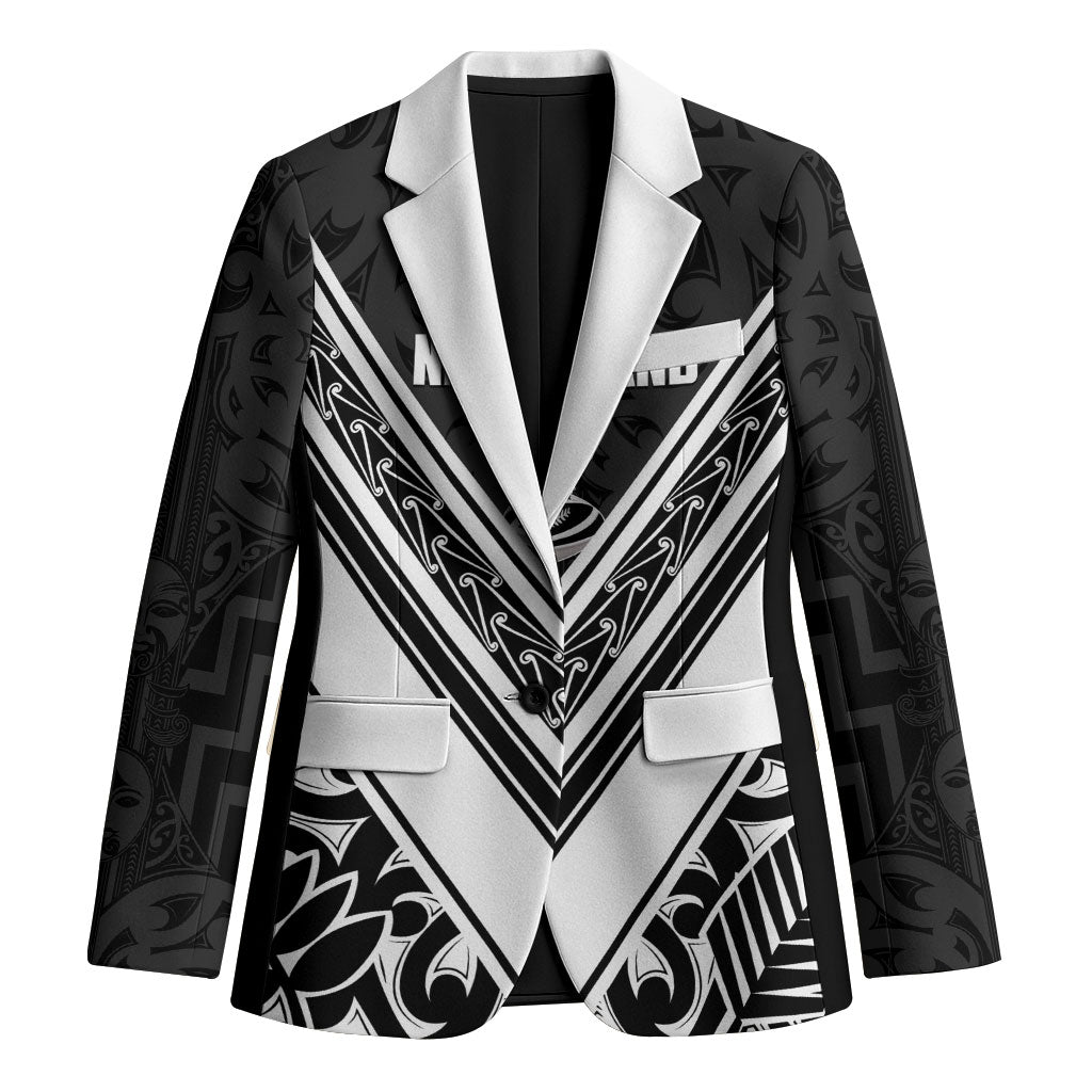 New Zealand Silver Fern Rugby Custom Blazer Go Wheel Kiwi Maori Pattern LT14 Unisex White - Polynesian Pride