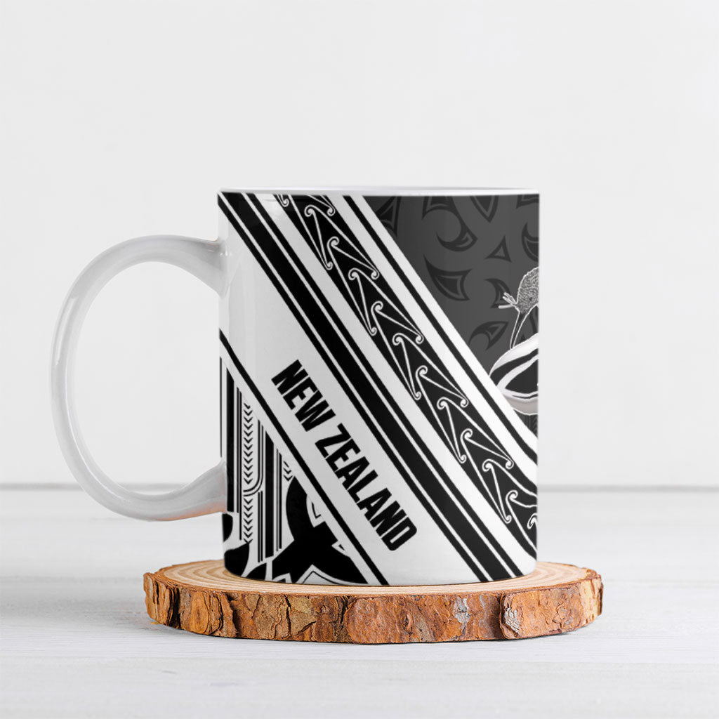 New Zealand Silver Fern Rugby Custom Ceramic Mug Go Wheel Kiwi Maori Pattern LT14 White - Polynesian Pride