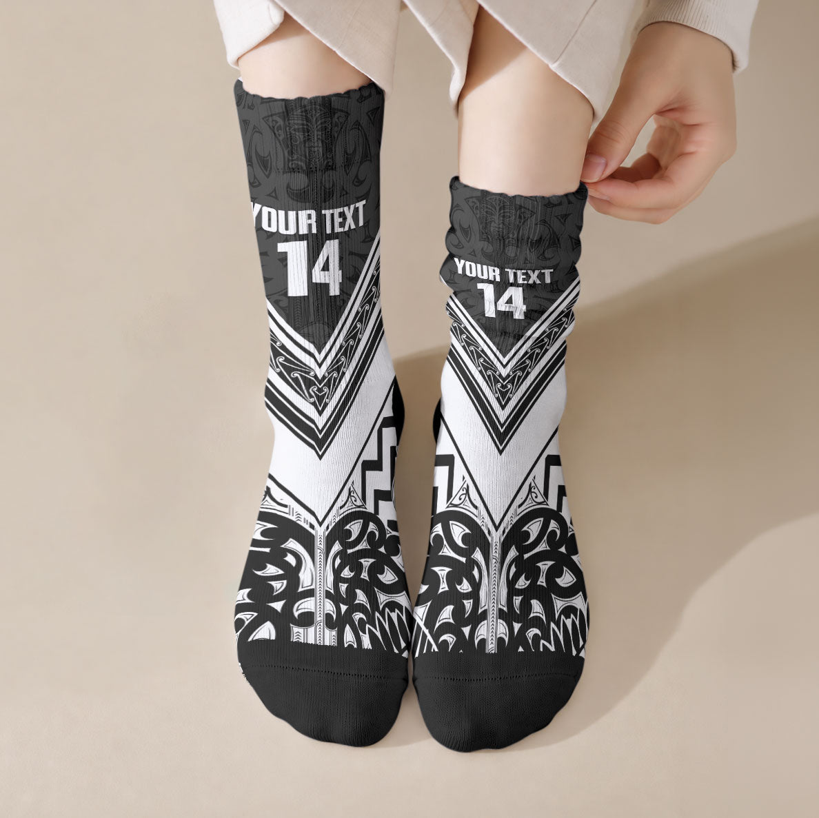 New Zealand Silver Fern Rugby Custom Crew Socks Go Wheel Kiwi Maori Pattern LT14 Crew Socks White - Polynesian Pride