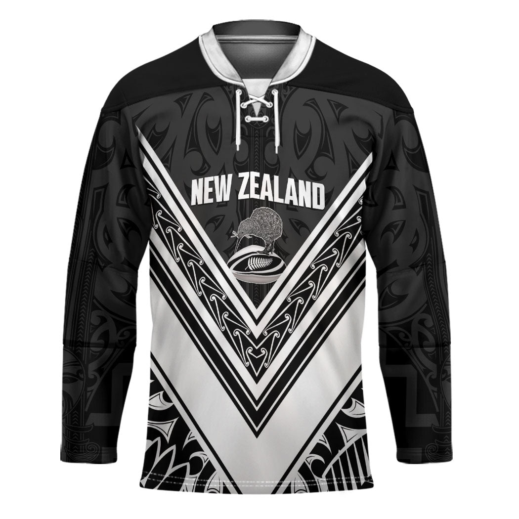 New Zealand Silver Fern Rugby Custom Hockey Jersey Go Wheel Kiwi Maori Pattern LT14 Unisex White - Polynesian Pride