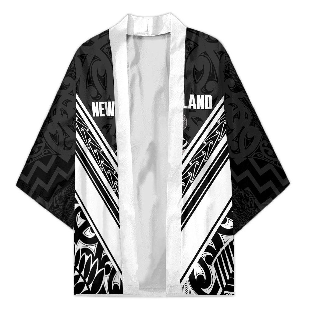 New Zealand Silver Fern Rugby Custom Kimono Go Wheel Kiwi Maori Pattern LT14 Unisex White - Polynesian Pride