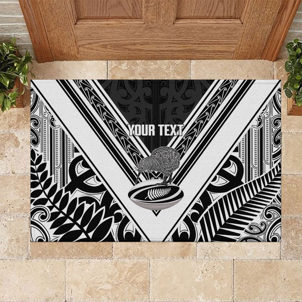 New Zealand Silver Fern Rugby Custom Rubber Doormat Go Wheel Kiwi Maori Pattern LT14 White - Polynesian Pride