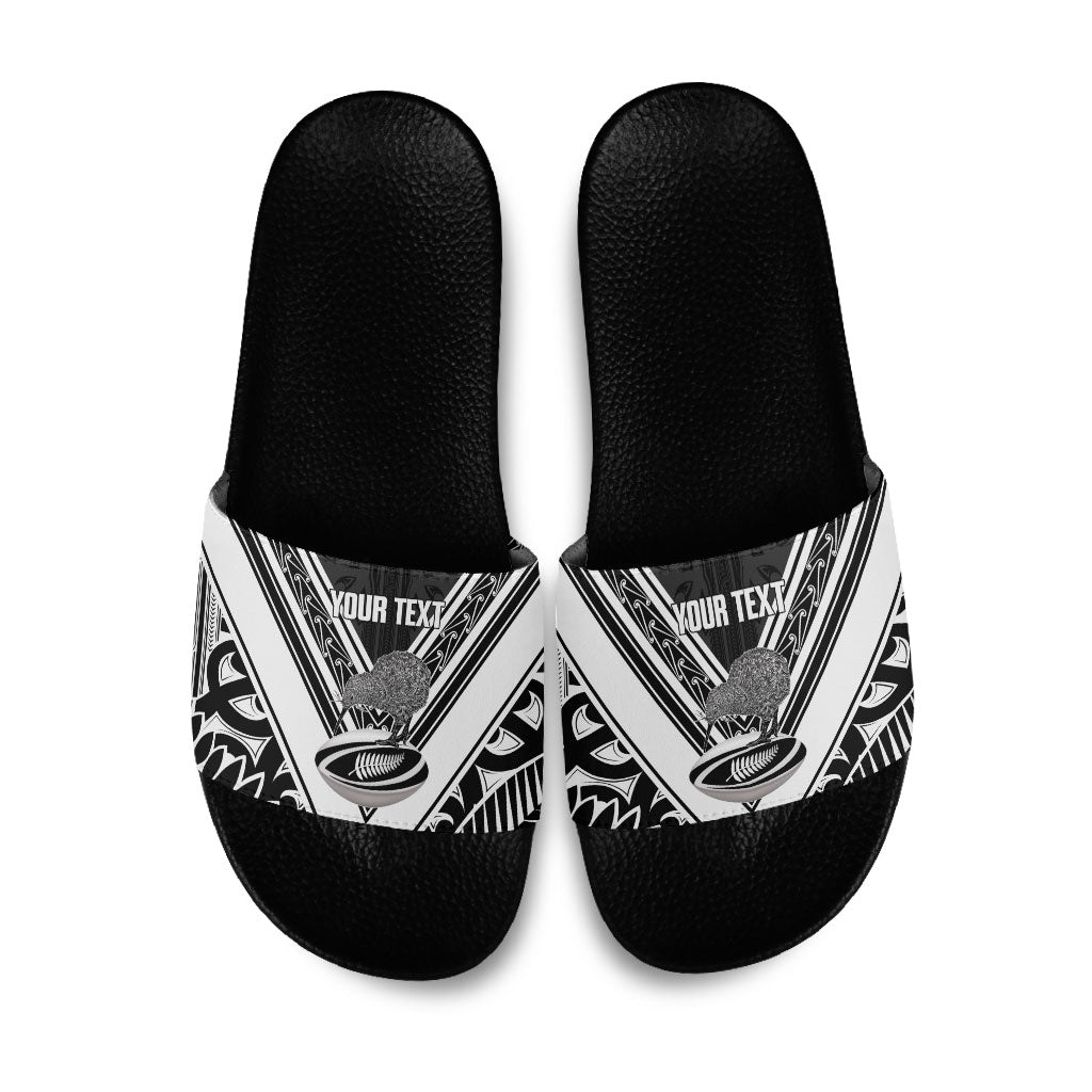 New Zealand Silver Fern Rugby Custom Slide Sandals Go Wheel Kiwi Maori Pattern LT14 White - Polynesian Pride