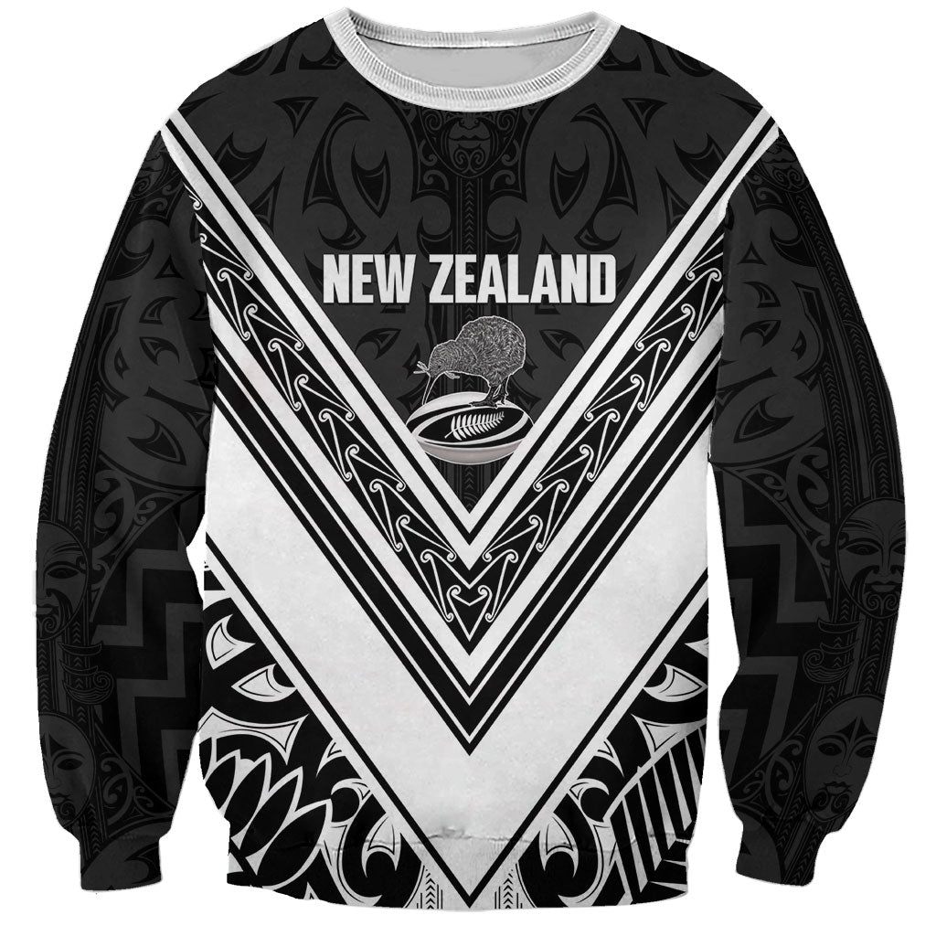 New Zealand Silver Fern Rugby Custom Sweatshirt Go Wheel Kiwi Maori Pattern LT14 Unisex White - Polynesian Pride
