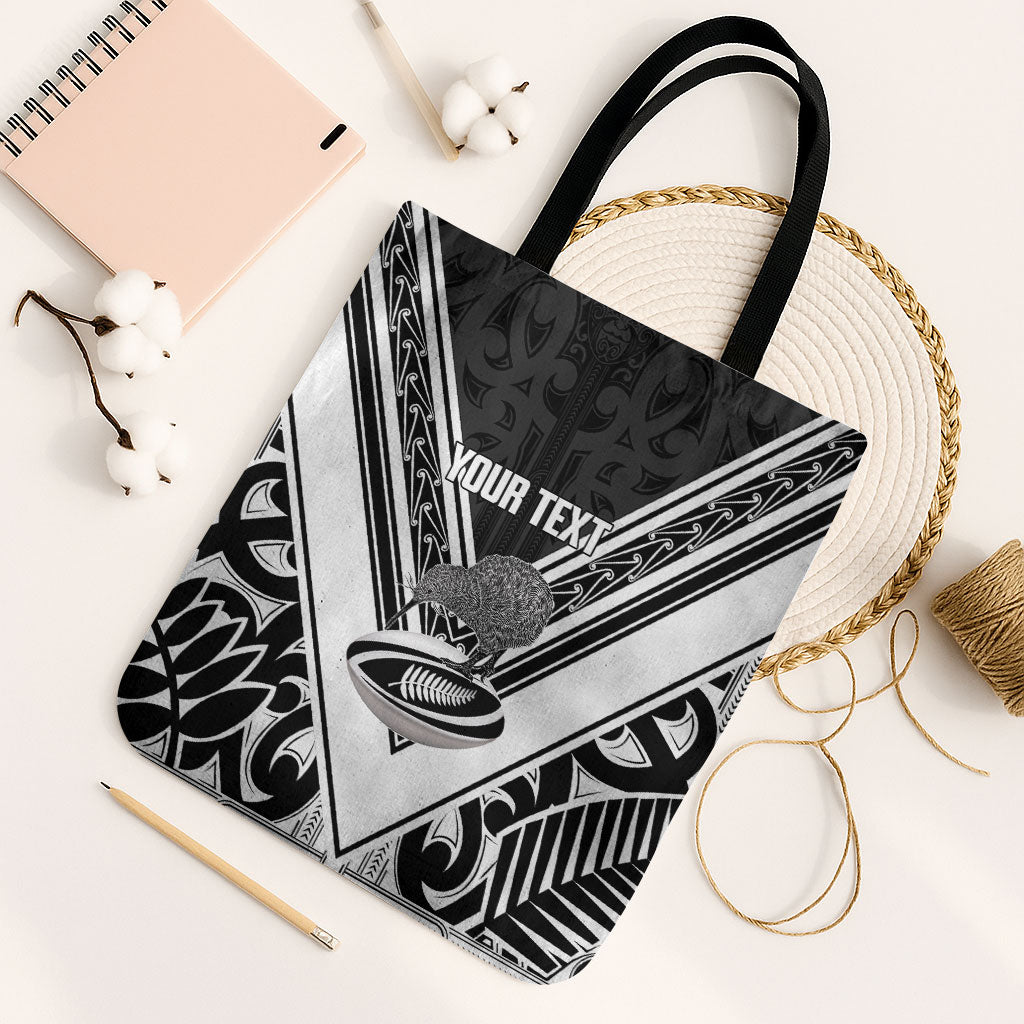 New Zealand Silver Fern Rugby Custom Tote Bag Go Wheel Kiwi Maori Pattern LT14 Black Strap One Size White - Polynesian Pride