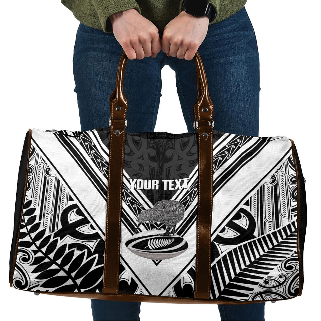 New Zealand Silver Fern Rugby Custom Travel Bag Go Wheel Kiwi Maori Pattern LT14 White - Polynesian Pride