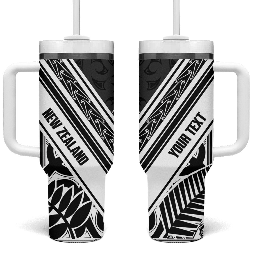 New Zealand Silver Fern Rugby Custom Tumbler With Handle Go Wheel Kiwi Maori Pattern LT14 One Size: 40 oz White - Polynesian Pride