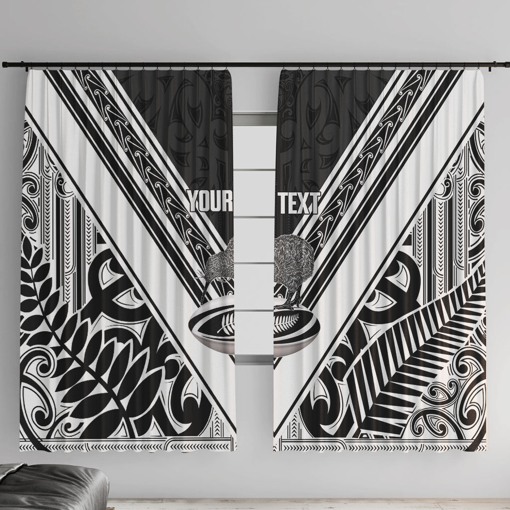 New Zealand Silver Fern Rugby Custom Window Curtain Go Wheel Kiwi Maori Pattern LT14 With Hooks White - Polynesian Pride