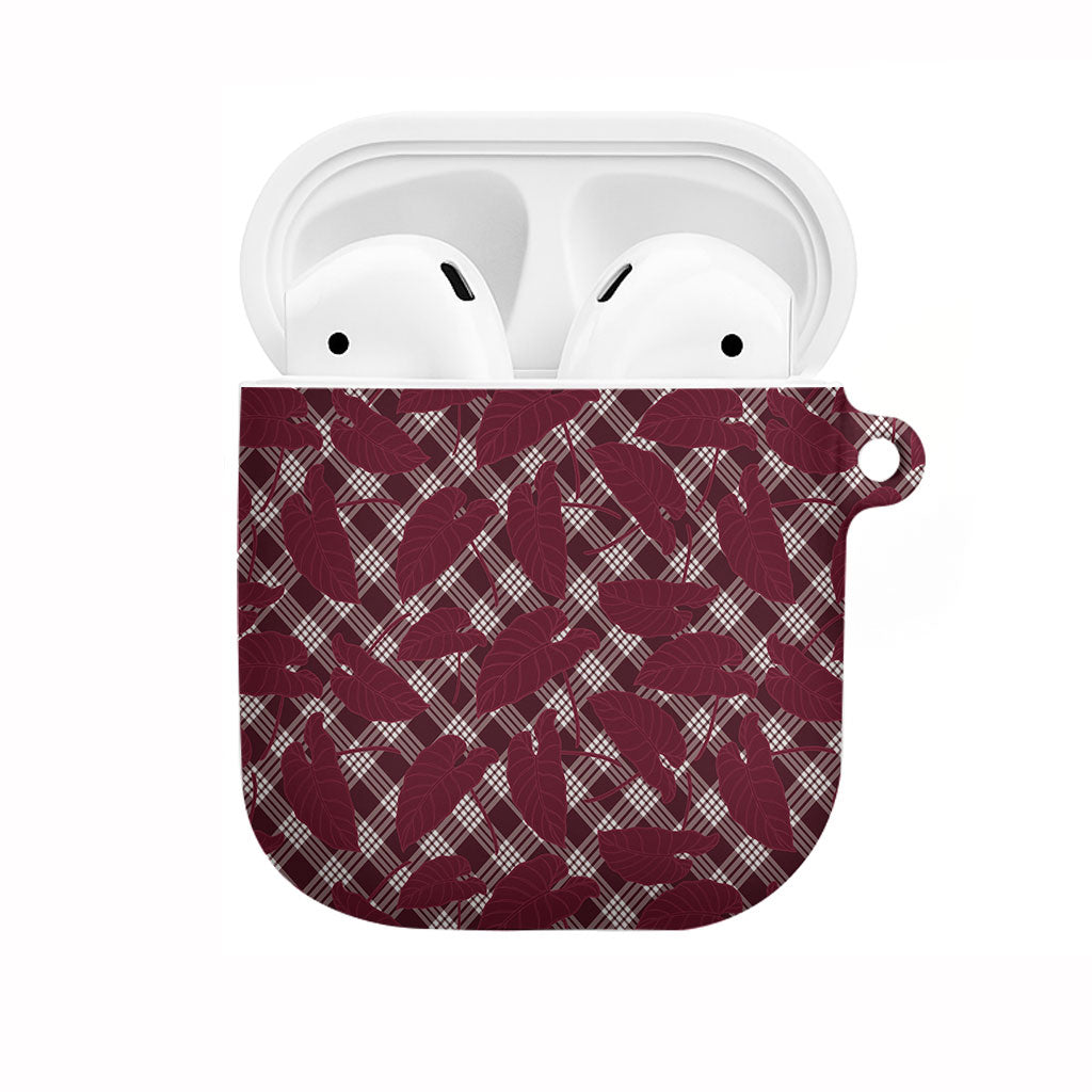 Burgundy Hawaii Kalo Palaka Motifs AirPods Case Hawaiian Taro Leaves Elegant Vibes LT14 Burgundy - Polynesian Pride