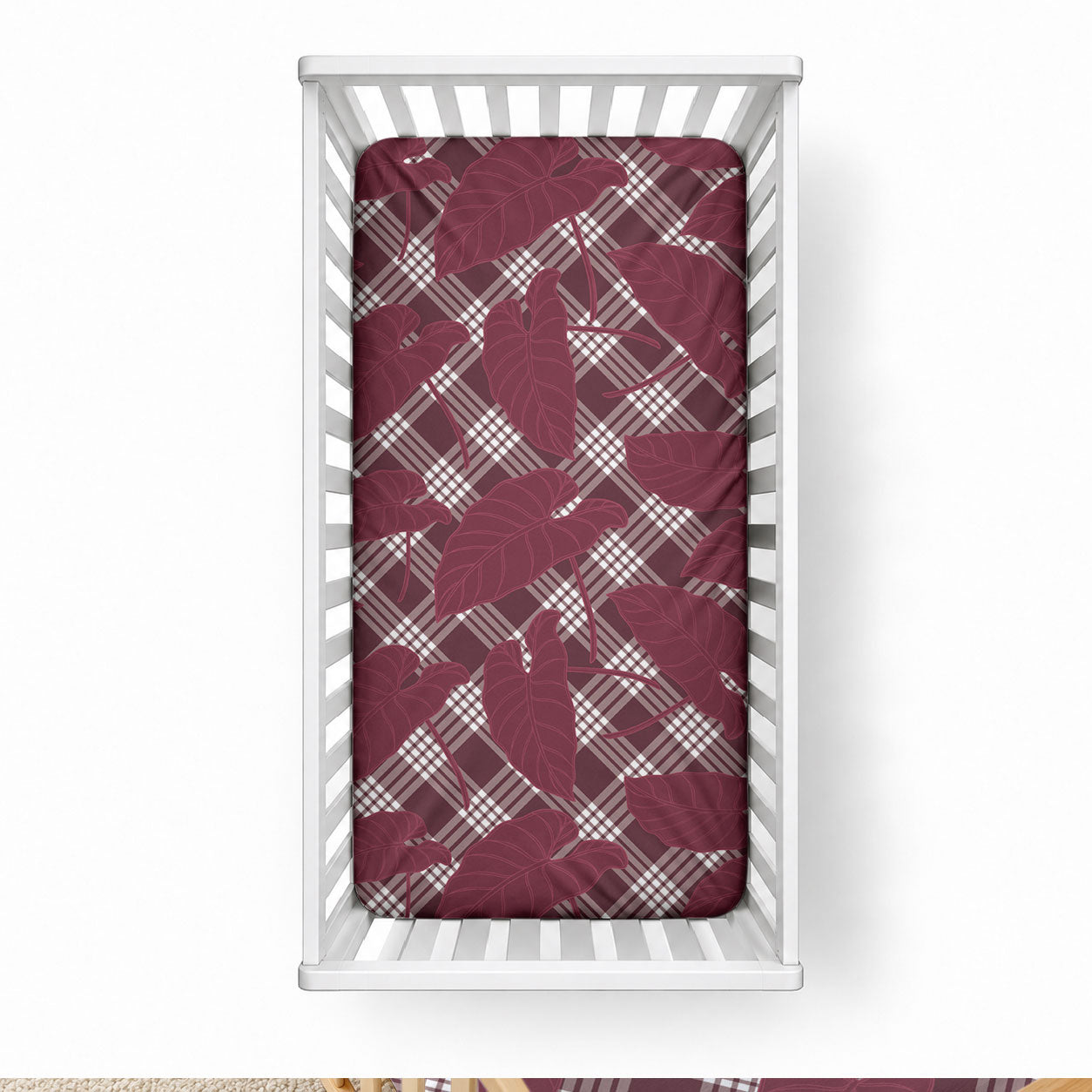 Burgundy Hawaii Kalo Palaka Motifs Baby Bed Cover Hawaiian Taro Leaves Elegant Vibes LT14 28 × 52 in Burgundy - Polynesian Pride