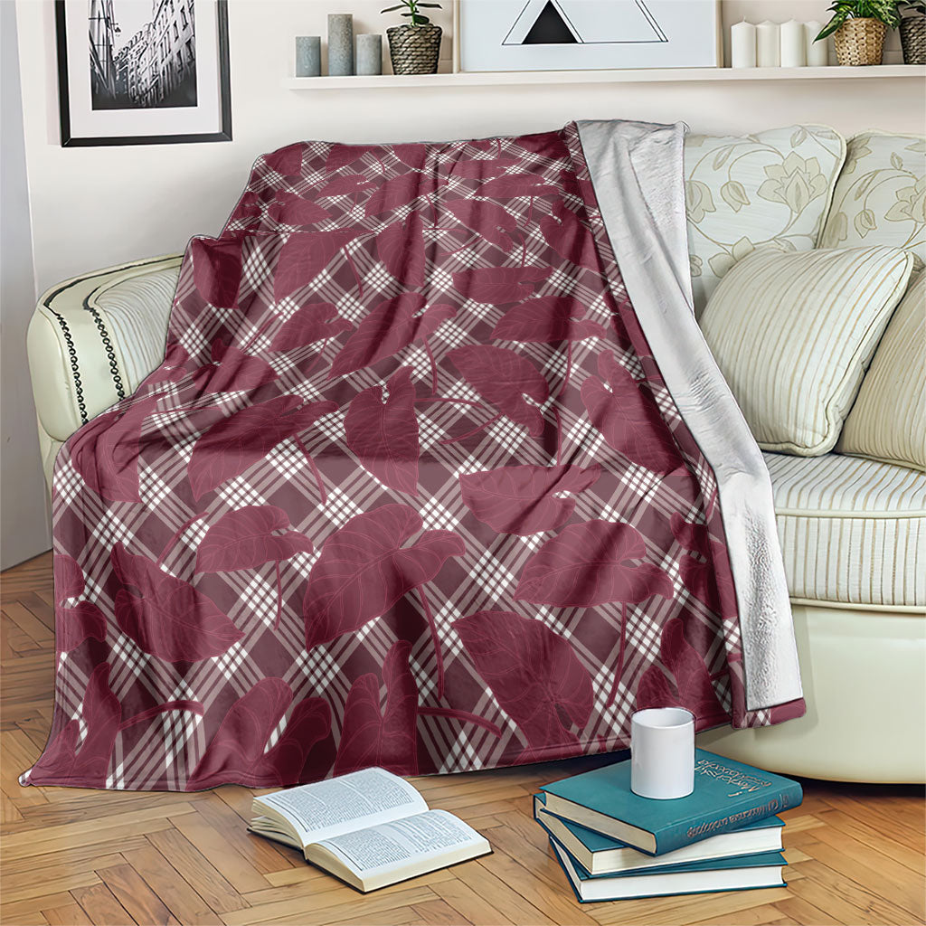 Burgundy Hawaii Kalo Palaka Motifs Blanket Hawaiian Taro Leaves Elegant Vibes LT14 Burgundy - Polynesian Pride