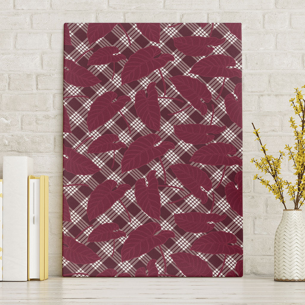 Burgundy Hawaii Kalo Palaka Motifs Canvas Wall Art Hawaiian Taro Leaves Elegant Vibes