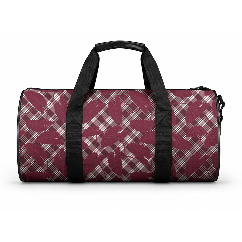 Burgundy Hawaii Kalo Palaka Motifs Duffle Bag Hawaiian Taro Leaves Elegant Vibes LT14 One size Burgundy - Polynesian Pride
