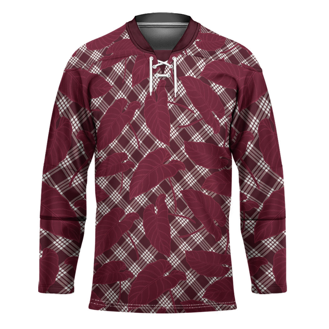 Burgundy Hawaii Kalo Palaka Motifs Hockey Jersey Hawaiian Taro Leaves Elegant Vibes LT14 Unisex Burgundy - Polynesian Pride