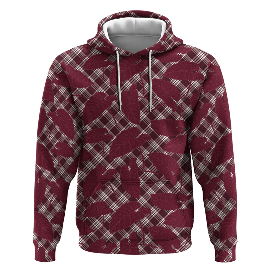 Burgundy Hawaii Kalo Palaka Motifs Hoodie Hawaiian Taro Leaves Elegant Vibes LT14 Pullover Hoodie Burgundy - Polynesian Pride
