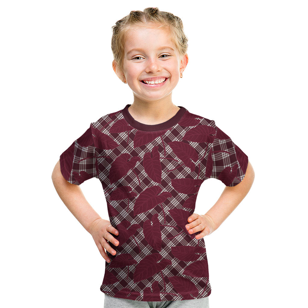 Burgundy Hawaii Kalo Palaka Motifs Kid T Shirt Hawaiian Taro Leaves Elegant Vibes LT14 Burgundy - Polynesian Pride