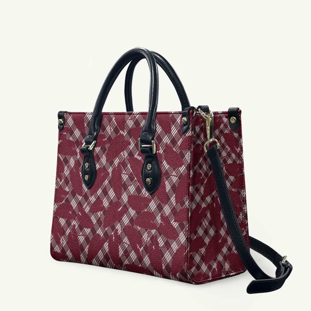 Burgundy Hawaii Kalo Palaka Motifs Leather Bag Hawaiian Taro Leaves Elegant Vibes LT14 Burgundy - Polynesian Pride