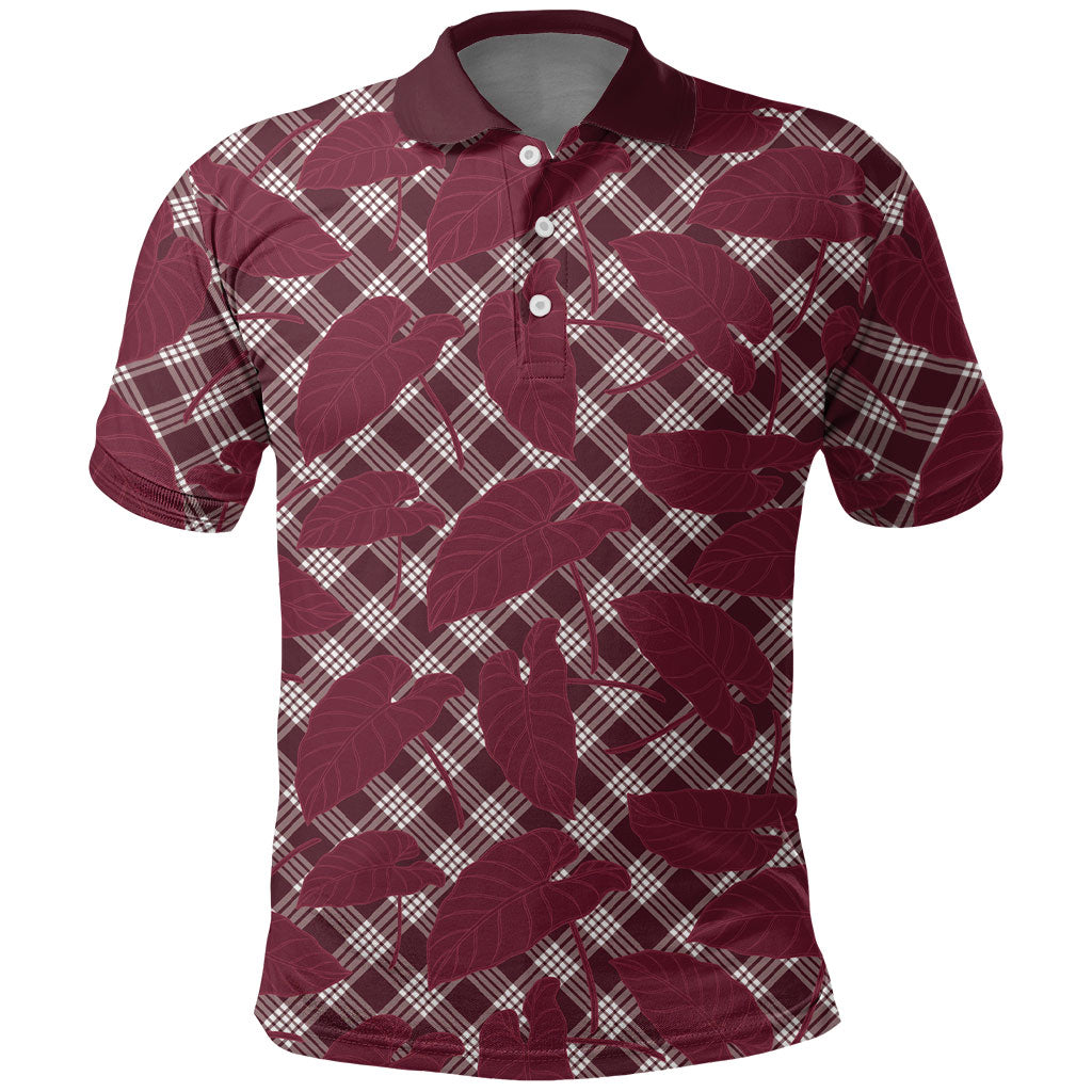 Burgundy Hawaii Kalo Palaka Motifs Polo Shirt Hawaiian Taro Leaves Elegant Vibes LT14 Burgundy - Polynesian Pride