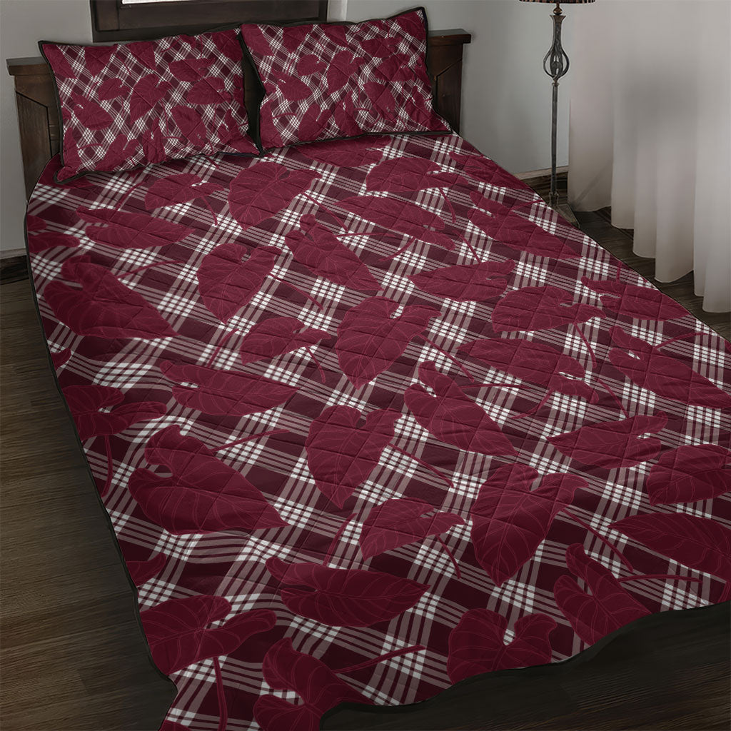 Burgundy Hawaii Kalo Palaka Motifs Quilt Bed Set Hawaiian Taro Leaves Elegant Vibes LT14 Burgundy - Polynesian Pride