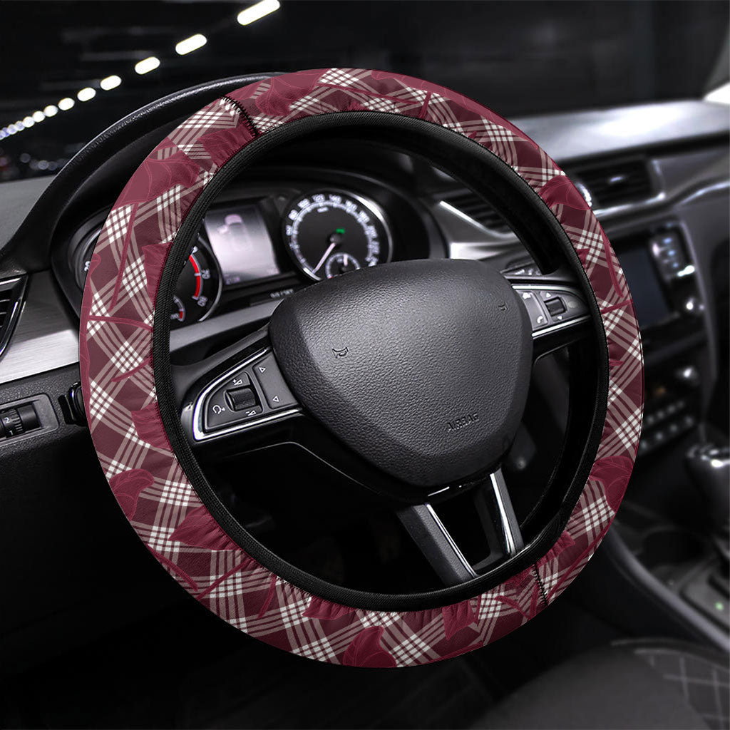 Burgundy Hawaii Kalo Palaka Motifs Steering Wheel Cover Hawaiian Taro Leaves Elegant Vibes LT14 Universal Fit Burgundy - Polynesian Pride