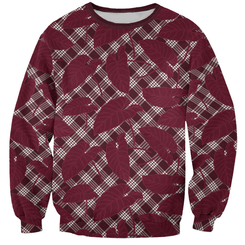 Burgundy Hawaii Kalo Palaka Motifs Sweatshirt Hawaiian Taro Leaves Elegant Vibes LT14 Unisex Burgundy - Polynesian Pride
