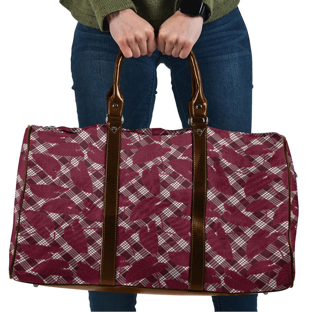 Burgundy Hawaii Kalo Palaka Motifs Travel Bag Hawaiian Taro Leaves Elegant Vibes LT14 Burgundy - Polynesian Pride
