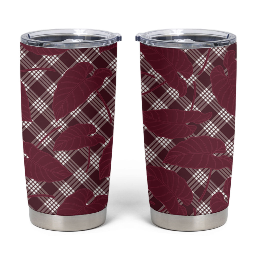 Burgundy Hawaii Kalo Palaka Motifs Tumbler Cup Hawaiian Taro Leaves Elegant Vibes LT14 Burgundy - Polynesian Pride