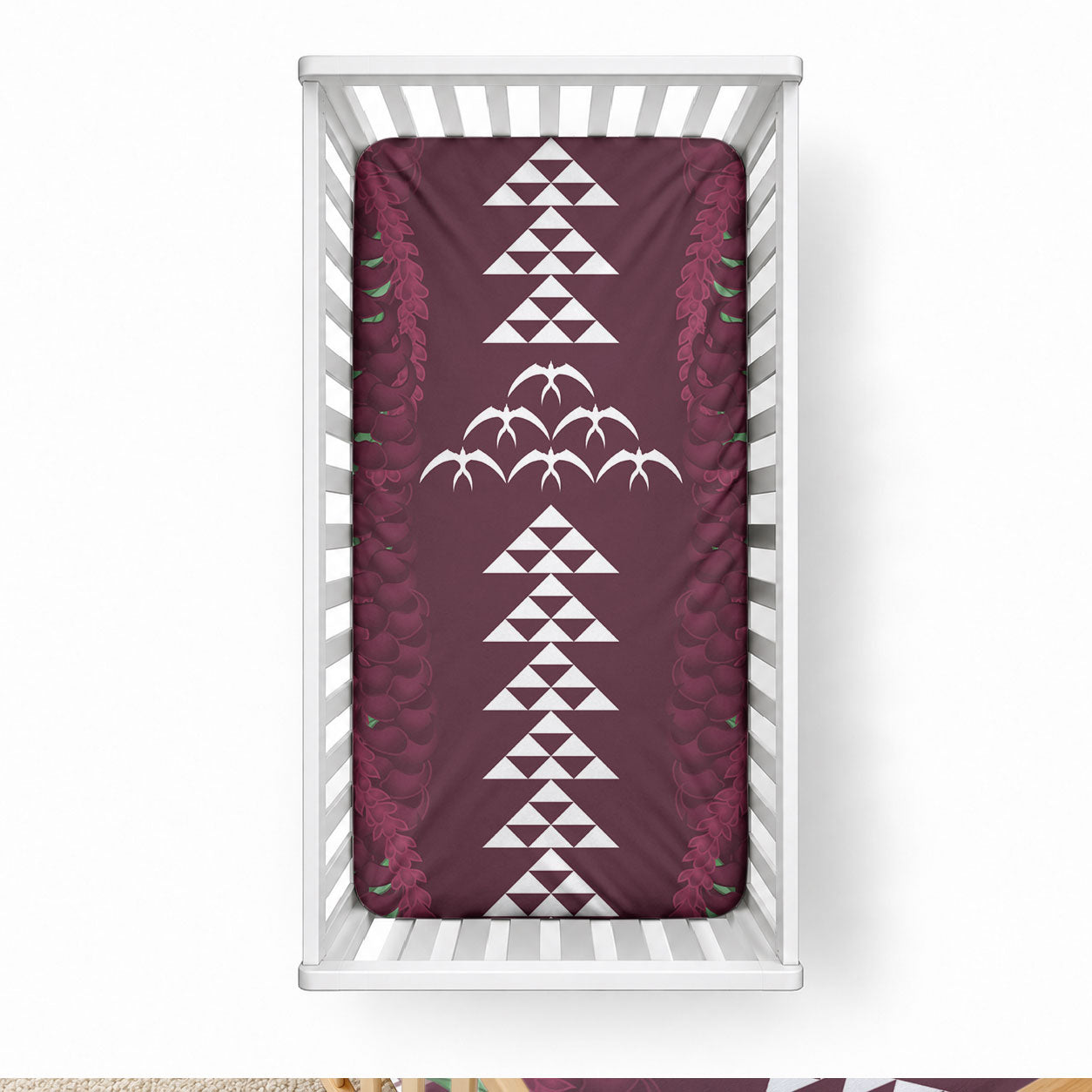 Burgundy Palaka Hawaii Iwa Bird Baby Bed Cover Hawaiian Kakau Jade Vine Lei LT14 28 × 52 in Burgundy - Polynesian Pride