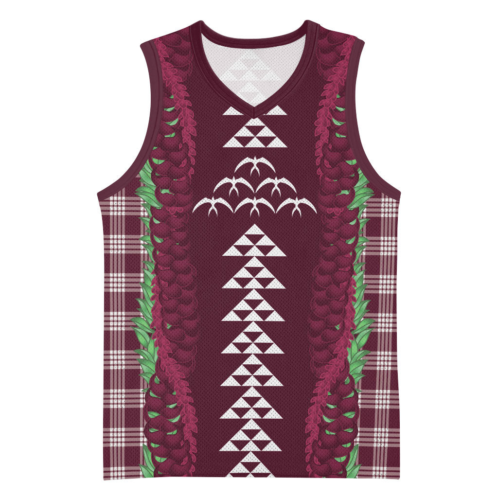 Burgundy Palaka Hawaii Iwa Bird Basketball Jersey Hawaiian Kakau Jade Vine Lei LT14 Unisex Burgundy - Polynesian Pride