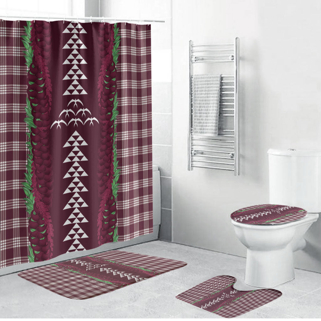 Burgundy Palaka Hawaii Iwa Bird Bathroom Set Hawaiian Kakau Jade Vine Lei LT14 Bathroom Set (4 pcs) Burgundy - Polynesian Pride