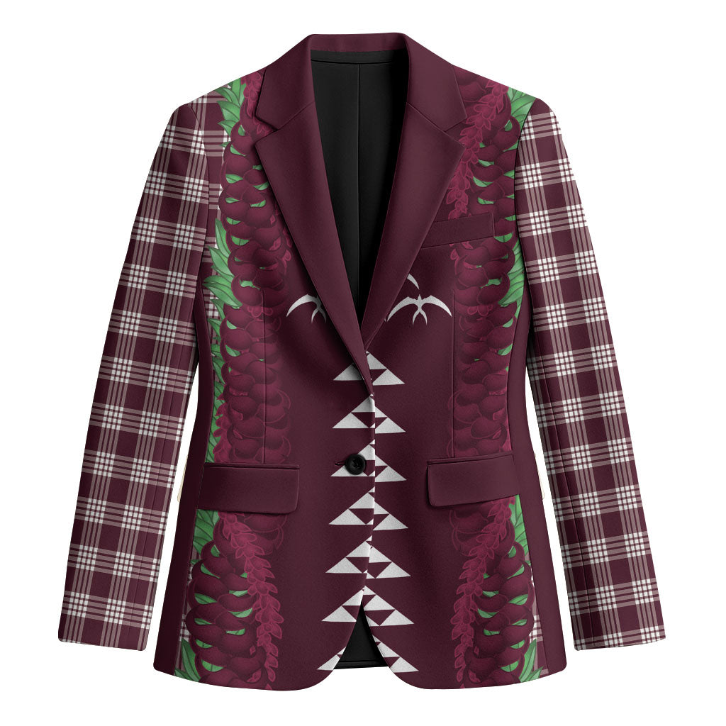 Burgundy Palaka Hawaii Iwa Bird Blazer Hawaiian Kakau Jade Vine Lei LT14 Unisex Burgundy - Polynesian Pride