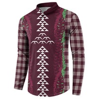 Burgundy Palaka Hawaii Iwa Bird Button Sweatshirt Hawaiian Kakau Jade Vine Lei LT14 - Polynesian Pride