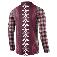 Burgundy Palaka Hawaii Iwa Bird Button Sweatshirt Hawaiian Kakau Jade Vine Lei LT14 - Polynesian Pride