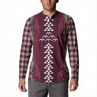 Burgundy Palaka Hawaii Iwa Bird Button Sweatshirt Hawaiian Kakau Jade Vine Lei LT14 - Polynesian Pride