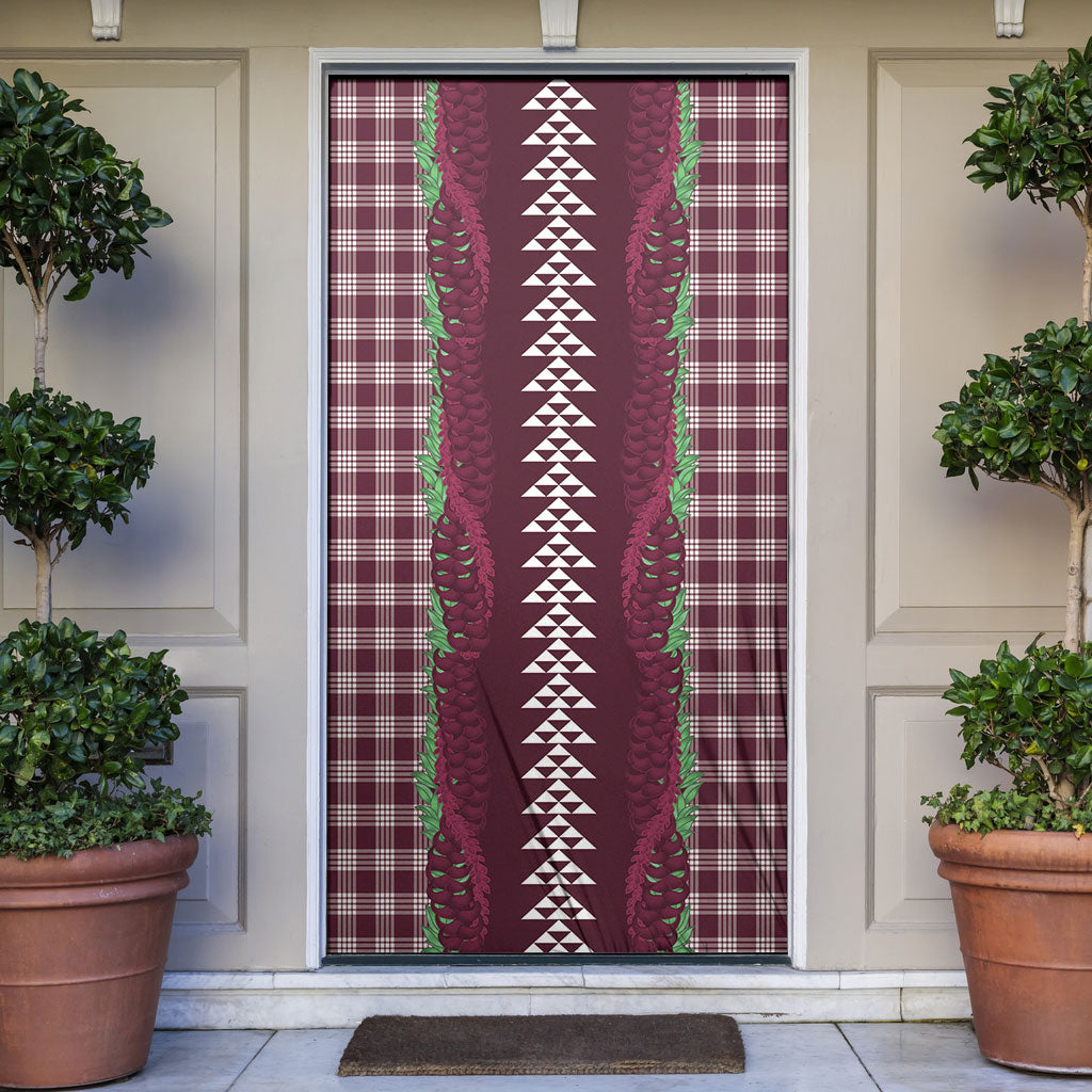 Burgundy Palaka Hawaii Iwa Bird Door Cover Hawaiian Kakau Jade Vine Lei LT14 Burgundy - Polynesian Pride