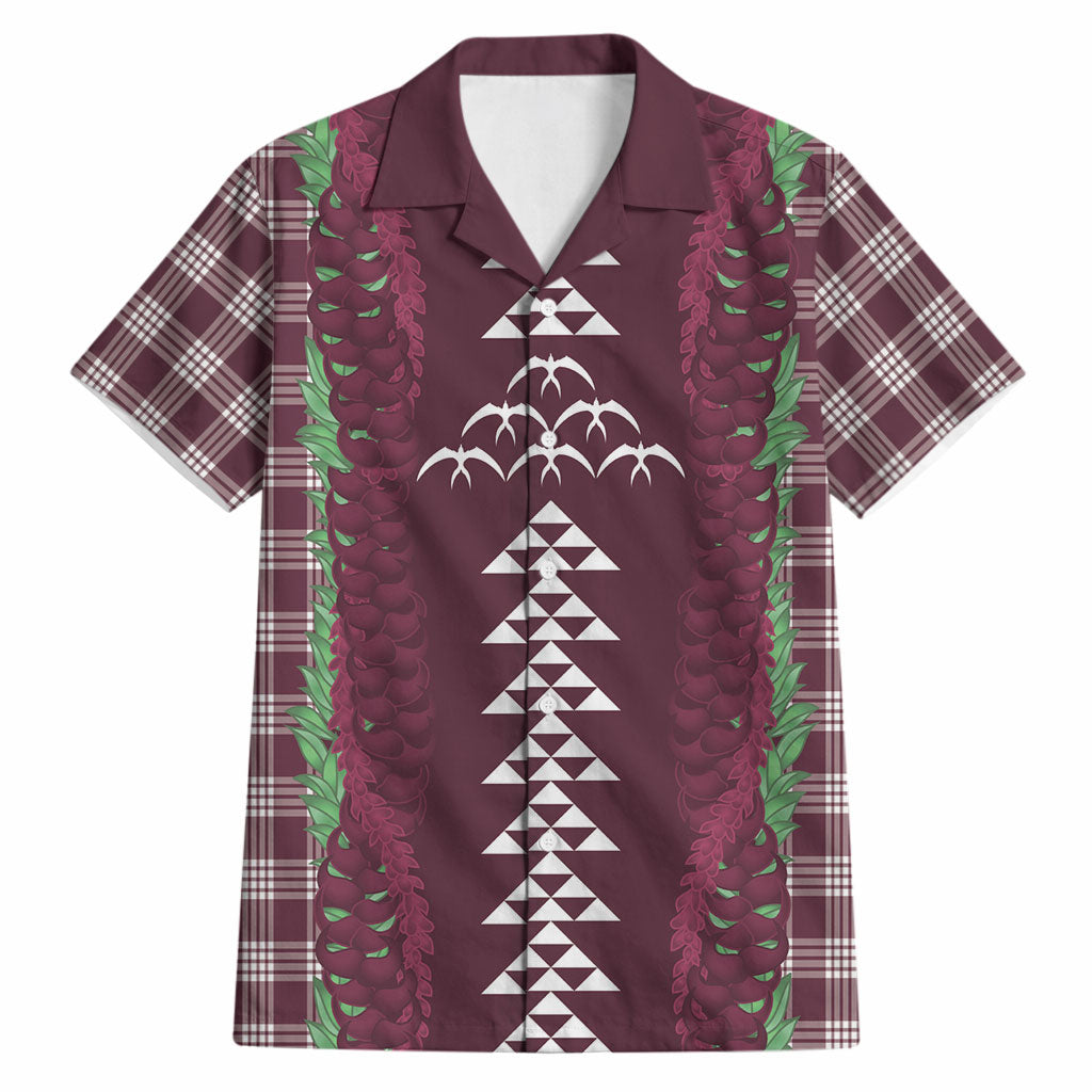Burgundy Palaka Hawaii Iwa Bird Hawaiian Shirt Hawaiian Kakau Jade Vine Lei LT14 Burgundy - Polynesian Pride