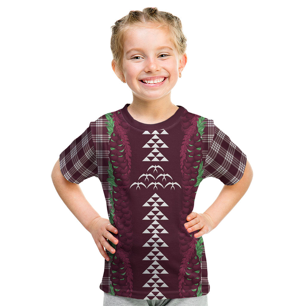 Burgundy Palaka Hawaii Iwa Bird Kid T Shirt Hawaiian Kakau Jade Vine Lei LT14 Burgundy - Polynesian Pride
