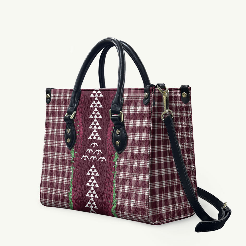 Burgundy Palaka Hawaii Iwa Bird Leather Bag Hawaiian Kakau Jade Vine Lei LT14 Burgundy - Polynesian Pride