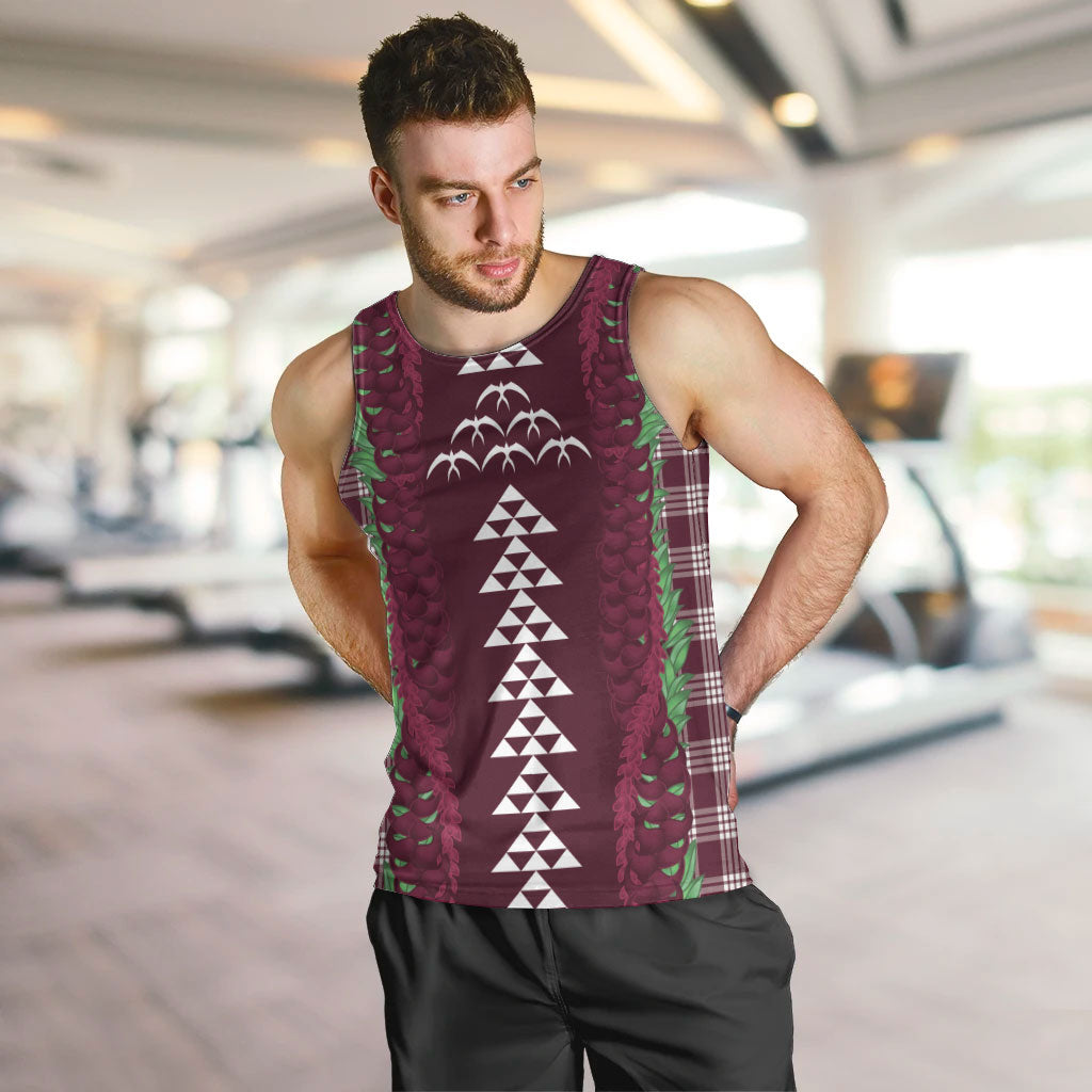 Burgundy Palaka Hawaii Iwa Bird Men Tank Top Hawaiian Kakau Jade Vine Lei LT14 Burgundy - Polynesian Pride