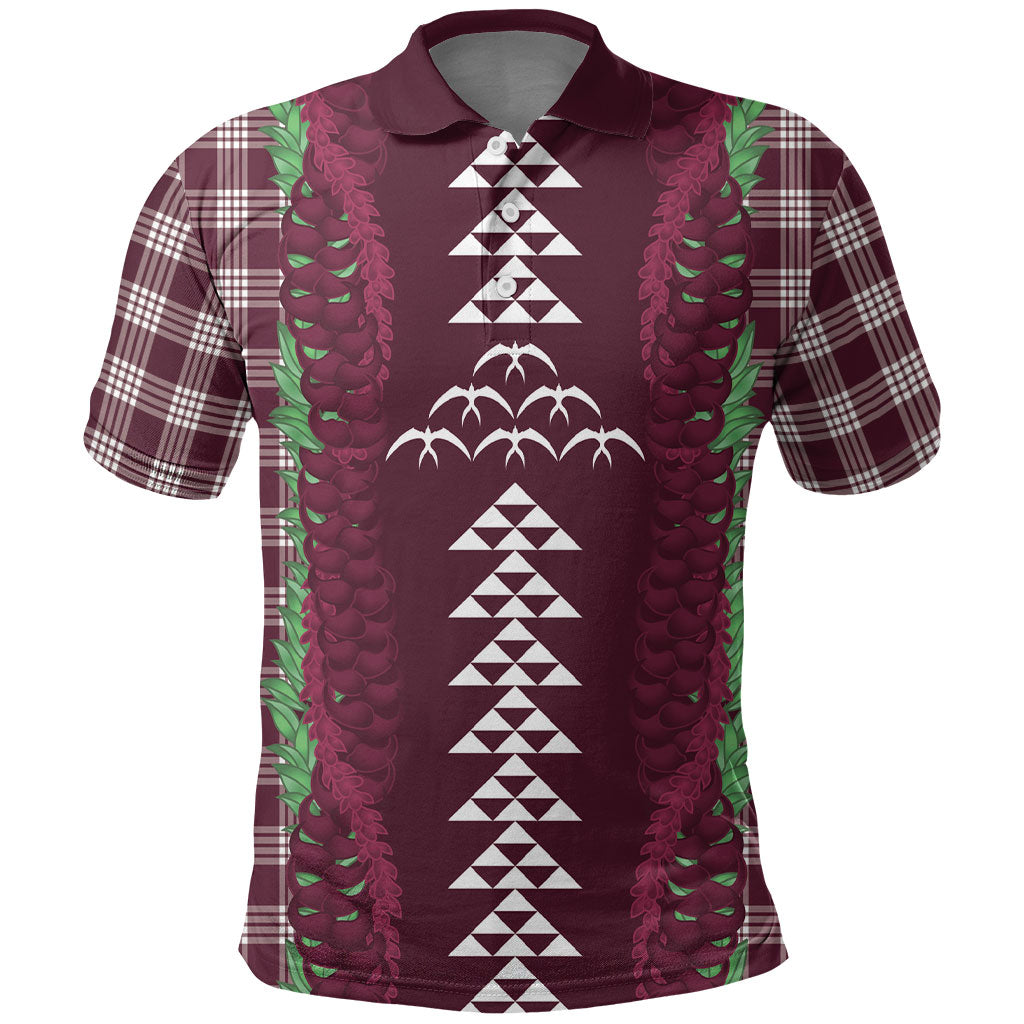 Burgundy Palaka Hawaii Iwa Bird Polo Shirt Hawaiian Kakau Jade Vine Lei LT14 Burgundy - Polynesian Pride