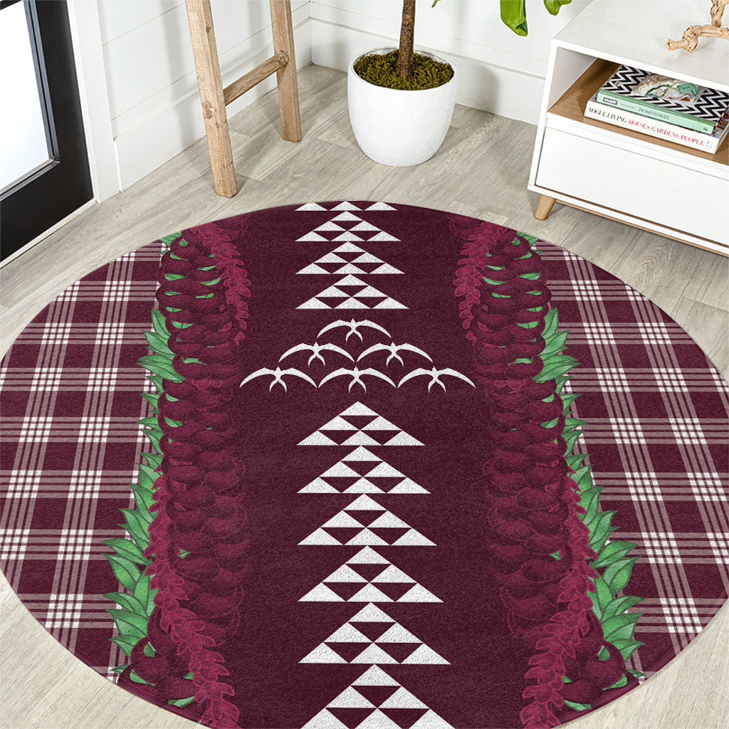 Burgundy Palaka Hawaii Iwa Bird Round Carpet Hawaiian Kakau Jade Vine Lei LT14 Burgundy - Polynesian Pride