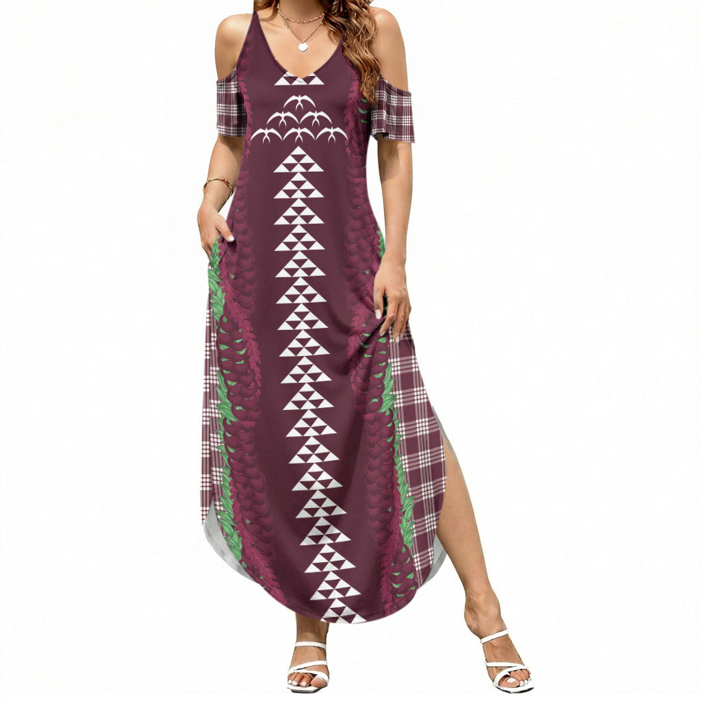 Burgundy Palaka Hawaii Iwa Bird Summer Maxi Dress Hawaiian Kakau Jade Vine Lei