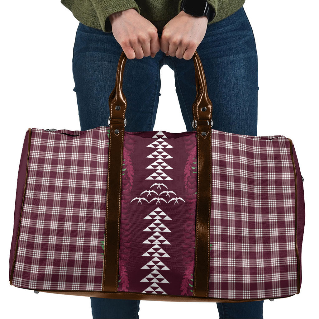 Burgundy Palaka Hawaii Iwa Bird Travel Bag Hawaiian Kakau Jade Vine Lei LT14 Burgundy - Polynesian Pride
