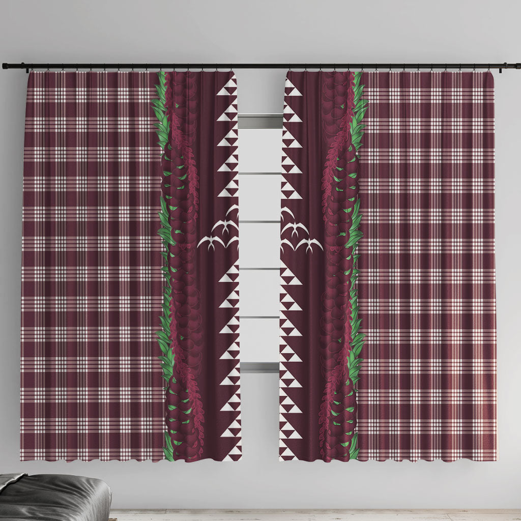 Burgundy Palaka Hawaii Iwa Bird Window Curtain Hawaiian Kakau Jade Vine Lei LT14 With Hooks Burgundy - Polynesian Pride