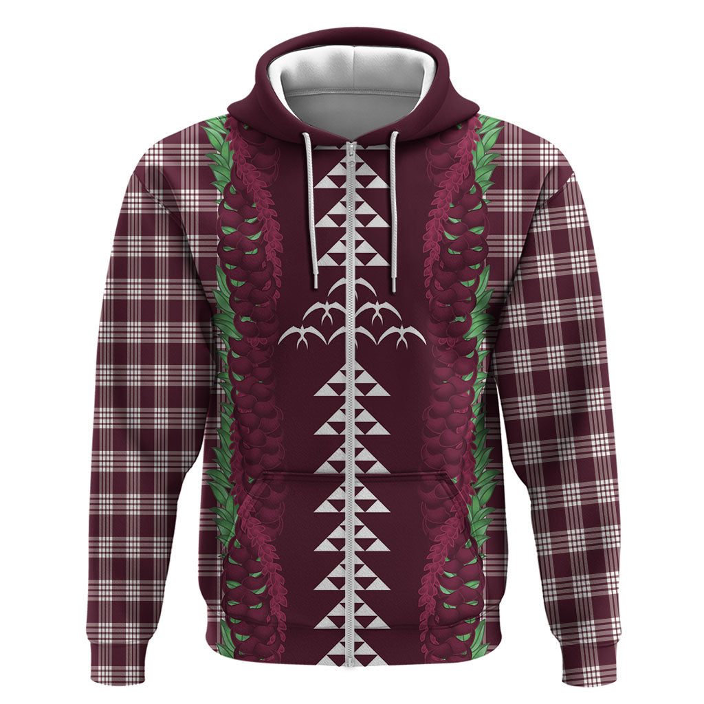 Burgundy Palaka Hawaii Iwa Bird Zip Hoodie Hawaiian Kakau Jade Vine Lei LT14 Zip Hoodie Burgundy - Polynesian Pride