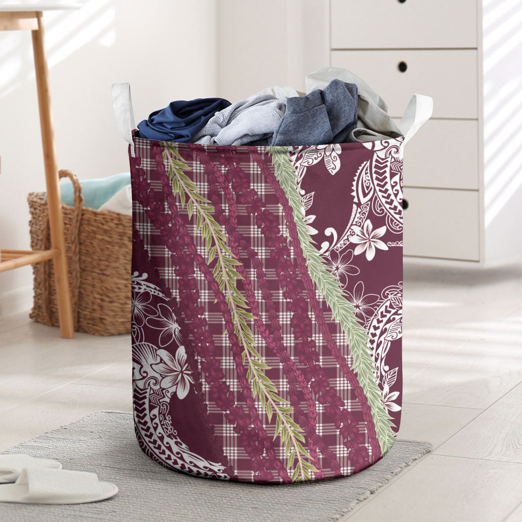 Burgundy Palaka Hawaii Leis Laundry Basket Hawaiian-plaid Elegant Tropical Vibes LT14 Burgundy - Polynesian Pride